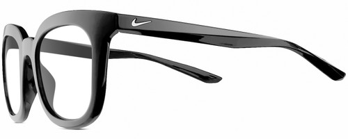 Profile View of NIKE Myriad-P-CW4720-010 Designer Single Vision Prescription Rx Eyeglasses in Gloss Black Silver Ladies Panthos Full Rim Acetate 52 mm