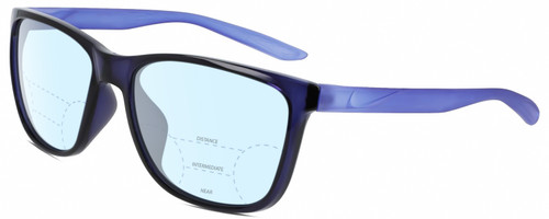 Profile View of NIKE Dawn-Ascent-556 Designer Progressive Lens Blue Light Blocking Eyeglasses in Gloss Navy Blue Indigo Purple Crystal Unisex Panthos Full Rim Acetate 57 mm