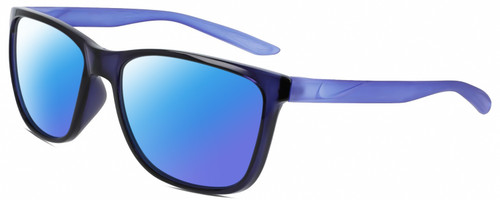 Profile View of NIKE Dawn-Ascent-556 Designer Polarized Sunglasses with Custom Cut Blue Mirror Lenses in Gloss Navy Blue Indigo Purple Crystal Unisex Panthos Full Rim Acetate 57 mm