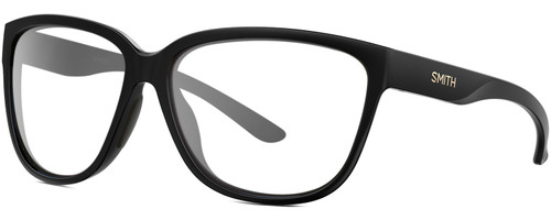 Profile View of Smith Optics Monterey Designer Reading Eye Glasses with Custom Cut Powered Lenses in Gloss Black Gold Ladies Panthos Full Rim Acetate 58 mm