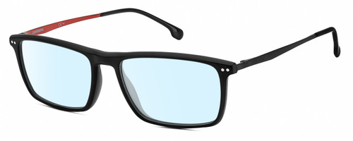 Profile View of Carrera CA-8866 Designer Blue Light Blocking Eyeglasses in Matte Black Red Unisex Rectangular Full Rim Acetate 54 mm