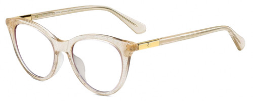 Profile View of Kate Spade JANALYNN Designer Reading Eye Glasses with Custom Cut Powered Lenses in Sparkly Glitter Beige Crystal Gold Ladies Cat Eye Full Rim Acetate 51 mm