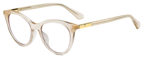 Profile View of Kate Spade JANALYNN Designer Bi-Focal Prescription Rx Eyeglasses in Sparkly Glitter Beige Crystal Gold Ladies Cat Eye Full Rim Acetate 51 mm
