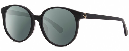 Profile View of Kate Spade ELIZA Designer Polarized Sunglasses with Custom Cut Smoke Grey Lenses in Gloss Black Gold Ladies Round Full Rim Acetate 55 mm