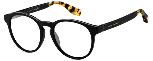 Profile View of Marc Jacobs 351/S Designer Single Vision Prescription Rx Eyeglasses in Gloss Black Tortoise Havana Amber Brown Crystal Unisex Round Full Rim Acetate 52 mm