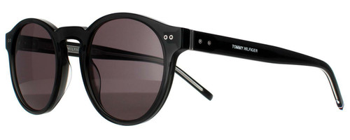 Profile View of Tommy Hilfiger TH 1795/S Unisex Round Sunglasses in Black Silver/Smoke Grey 50mm