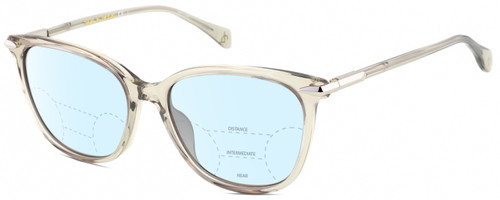 Profile View of Rag&Bone RNB1035/S Designer Progressive Lens Blue Light Blocking Eyeglasses in Light Moss Green Crystal Silver Ladies Square Full Rim Acetate 55 mm