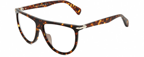 Profile View of Rag&Bone RNB1056/S Designer Single Vision Prescription Rx Eyeglasses in Gloss Tortoise Havana Brown Amber Gold Unisex Semi-Circular Full Rim Acetate 57 mm