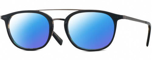 Profile View of John Varvatos V378 Designer Polarized Sunglasses with Custom Cut Blue Mirror Lenses in Gloss Black Brown Tortoise Havana 2-Tone Gunmetal Unisex Panthos Full Rim Acetate 49 mm