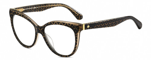 Profile View of Kate Spade DAESHA/S 305 Designer Bi-Focal Prescription Rx Eyeglasses in Brown Crystal Black Floral Pattern Gold Ladies Cat Eye Full Rim Acetate 56 mm