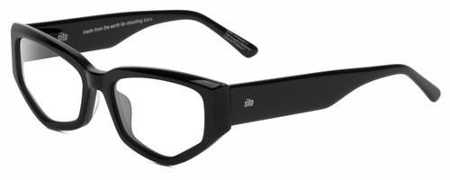 Profile View of SITO SHADES Diamond Designer Single Vision Prescription Rx Eyeglasses in Gloss Black Unisex Rectangular Full Rim Acetate 55 mm