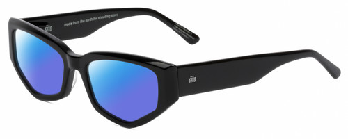 Profile View of SITO SHADES Diamond Designer Polarized Sunglasses with Custom Cut Blue Mirror Lenses in Gloss Black Unisex Rectangular Full Rim Acetate 55 mm