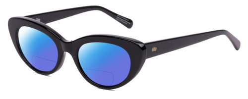 Profile View of SITO SHADES Siena Designer Polarized Reading Sunglasses with Custom Cut Powered Blue Mirror Lenses in Gloss Black Unisex Cat Eye Full Rim Acetate 50 mm
