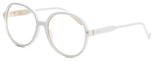 Profile View of Elton John DODGERS 1975 Designer Reading Eye Glasses with Custom Cut Powered Lenses in White Unisex Round Full Rim Acetate 59 mm