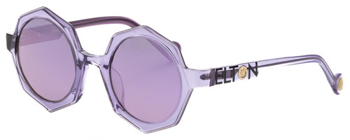 Profile View of Elton John ENCORE Unisex Sunglasses Purple Crystal/Polarized Violet Mirror 49 mm