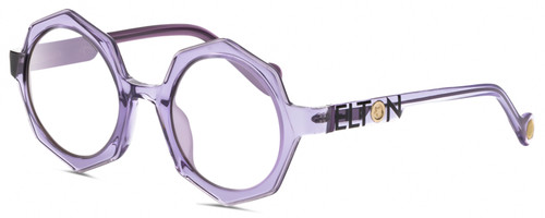 Profile View of Elton John ENCORE Designer Reading Eye Glasses in Purple Crystal Unisex Octagonal Full Rim Acetate 49 mm