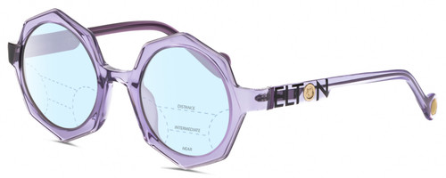 Profile View of Elton John ENCORE Designer Progressive Lens Blue Light Blocking Eyeglasses in Purple Crystal Unisex Octagonal Full Rim Acetate 49 mm