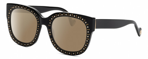 Profile View of Elton John LEGEND Designer Polarized Sunglasses with Custom Cut Amber Brown Lenses in Gloss Black Gold Silver Gemstone Ladies Cat Eye Full Rim Acetate 52 mm
