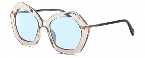 Profile View of Elton John A-LIST Designer Blue Light Blocking Eyeglasses in Blush Pink Crystal Navy Blue Gold Ladies Hexagonal Full Rim Acetate 55 mm
