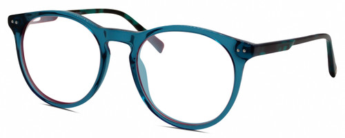 Profile View of Elton John CARIBOU Designer Reading Eye Glasses in Electric Blue Green Crystal Unisex Round Full Rim Acetate 51 mm