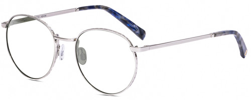 Profile View of Elton John CHOPIN 2 Designer Reading Eye Glasses in Platinum Silver Blue Grey Unisex Round Full Rim Metal 50 mm