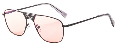 Profile View of Elton John CONCORDE Unisex Pilot Sunglasses Matte Gunmetal Black/Pink Tint 56 mm