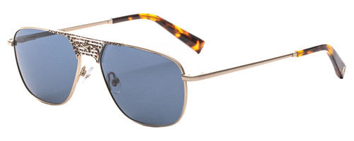 Profile View of Elton John CONCORDE 3 Unisex Pilot Sunglasses in Gold Cheetah Tortoise/Blue 56mm