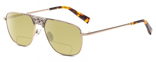 Profile View of Elton John CONCORDE 3 Designer Polarized Reading Sunglasses with Custom Cut Powered Sun Flower Yellow Lenses in Light Gold Cheetah Print Tortoise Unisex Pilot Full Rim Metal 56 mm