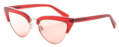 Profile View of Elton John DOO WOP 2 Womens Cat Eye Sunglasses Ruby Red Crystal Silver/Pink 54mm