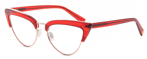 Profile View of Elton John DOO WOP 2 Designer Reading Eye Glasses with Custom Cut Powered Lenses in Ruby Red Crystal Silver Ladies Cat Eye Full Rim Acetate 54 mm