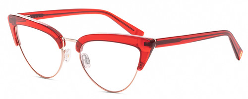 Profile View of Elton John DOO WOP 2 Designer Bi-Focal Prescription Rx Eyeglasses in Ruby Red Crystal Silver Ladies Cat Eye Full Rim Acetate 54 mm