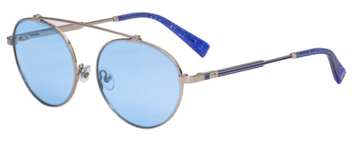 Profile View of Elton John DREAMER 3 Unisex Sunglass Platinum Silver Cobalt/Blue Anti-Glare 54mm