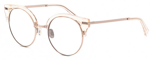 Profile View of Elton John DUCKTAIL 3 Designer Progressive Lens Blue Light Blocking Eyeglasses in Gold Holographic Crystal Ladies Cat Eye Full Rim Metal 52 mm