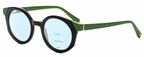 Profile View of Elton John GOGO 1 Designer Progressive Lens Blue Light Blocking Eyeglasses in Gloss Black Green Unisex Hexagonal Full Rim Acetate 47 mm