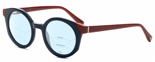 Profile View of Elton John GOGO 2 Designer Progressive Lens Blue Light Blocking Eyeglasses in Blue Scarlet Red Unisex Hexagonal Full Rim Acetate 47 mm