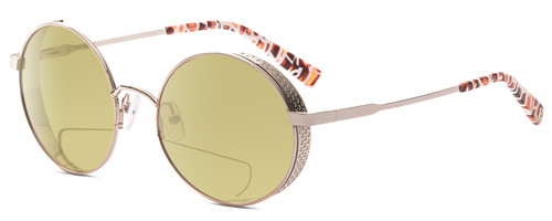 Profile View of Elton John HIPPIE Designer Polarized Reading Sunglasses with Custom Cut Powered Sun Flower Yellow Lenses in Silver White Pink Mosaic Pattern Unisex Round Full Rim Stainless Steel 54 mm