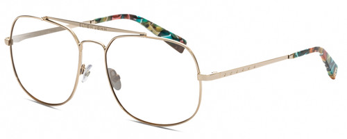 Profile View of Elton John LEMANS 1 Designer Single Vision Prescription Rx Eyeglasses in Gold Red Blue Psychedelic Rainbow Multicolor Unisex Pilot Full Rim Metal 57 mm