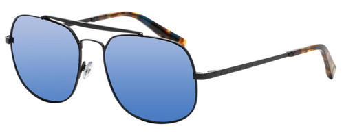 Profile View of Elton John LEMANS 2 Unisex Pilot Sunglasses in Black/Polarized Blue Mirror 57 mm