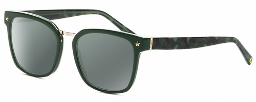 Profile View of Elton John OPUS Designer Polarized Sunglasses with Custom Cut Smoke Grey Lenses in Emerald Green Black Marble Silver Unisex Panthos Full Rim Acetate 53 mm