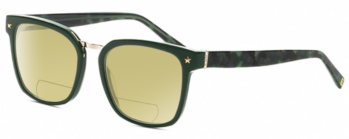 Profile View of Elton John OPUS Designer Polarized Reading Sunglasses with Custom Cut Powered Sun Flower Yellow Lenses in Emerald Green Black Marble Silver Unisex Panthos Full Rim Acetate 53 mm