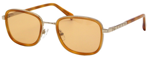 Profile View of Elton John TRIO Unisex Oval Sunglasses Amber Crystal Gold/Brown Anti-Glare 51 mm