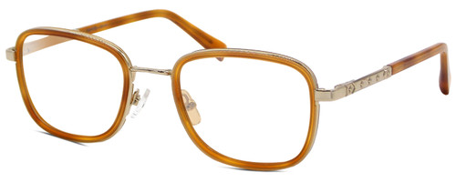 Profile View of Elton John TRIO Designer Blue Light Blocking Eyeglasses in Amber Brown Crystal Gold Unisex Oval Full Rim Acetate 51 mm