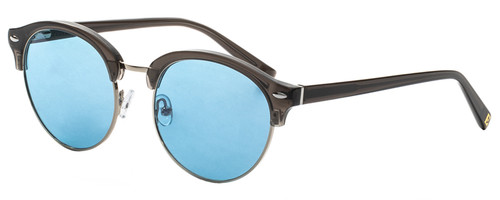 Profile View of Elton John WOODSTOCK Unisex Sunglasses Moss Brown Grey Crystal Silver/Blue 53 mm