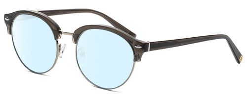 Profile View of Elton John WOODSTOCK Designer Blue Light Blocking Eyeglasses in Moss Brown Grey Crystal Silver Unisex Oval Full Rim Metal 53 mm
