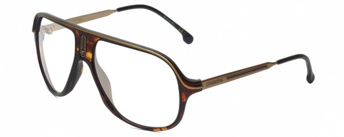 Profile View of Carrera SAFARI 65 Designer Single Vision Prescription Rx Eyeglasses in Havana Tortoise Brown Gold Black Unisex Pilot Full Rim Acetate 62 mm