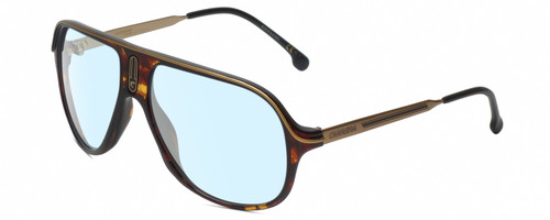 Profile View of Carrera SAFARI 65 Designer Blue Light Blocking Eyeglasses in Havana Tortoise Brown Gold Black Unisex Pilot Full Rim Acetate 62 mm