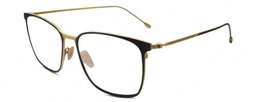 Profile View of John Varvatos V524 Designer Single Vision Prescription Rx Eyeglasses in Matte Black Antique Gold Unisex Square Full Rim Metal 57 mm