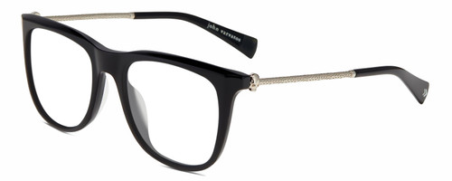 Profile View of John Varvatos V544 Designer Single Vision Prescription Rx Eyeglasses in Gloss Black Silver Skull Unisex Square Full Rim Acetate 54 mm