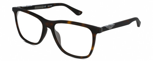 Profile View of Police SPL872 Designer Reading Eye Glasses in Matte Tortoise Havana Brown Silver Unisex Square Full Rim Acetate 56 mm