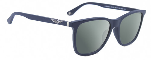 Profile View of Police SPL872 Designer Polarized Sunglasses with Custom Cut Smoke Grey Lenses in Matte Navy Blue Silver Unisex Square Full Rim Acetate 56 mm